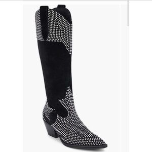 Matisse Dumplin Studded Western Boot. Black Studded Knee-High Boots